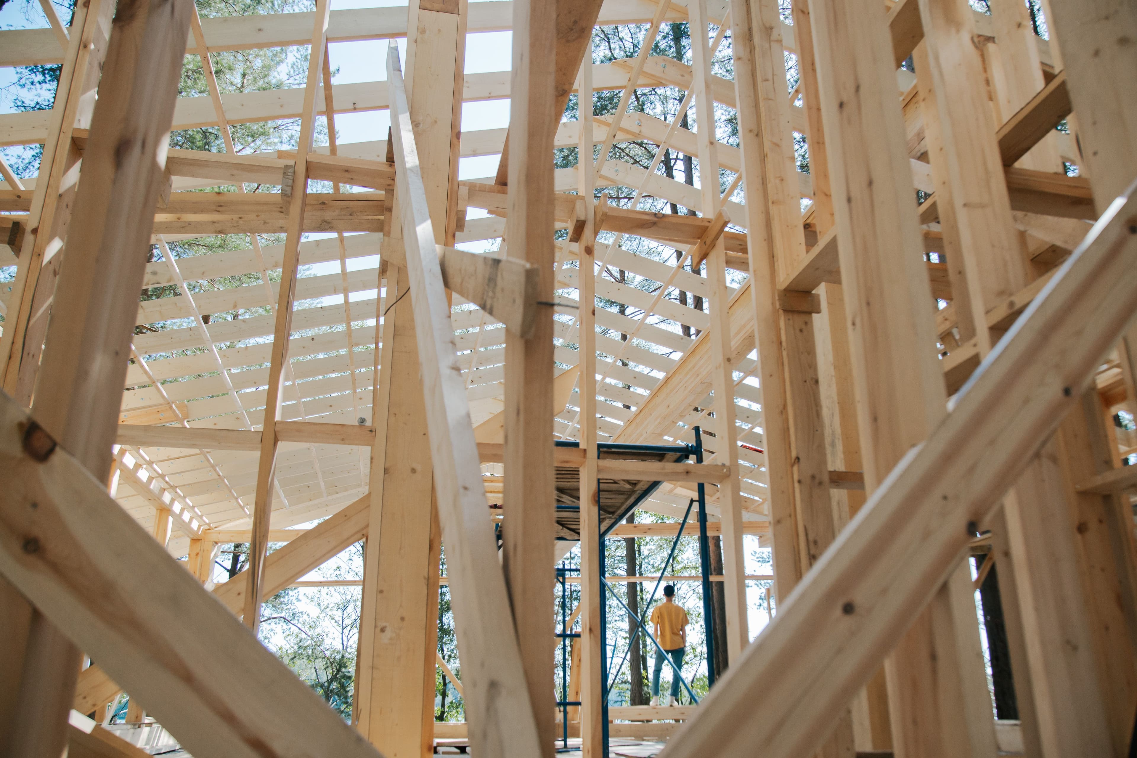 Exposed timber framing showing the structure behind the building surfaces