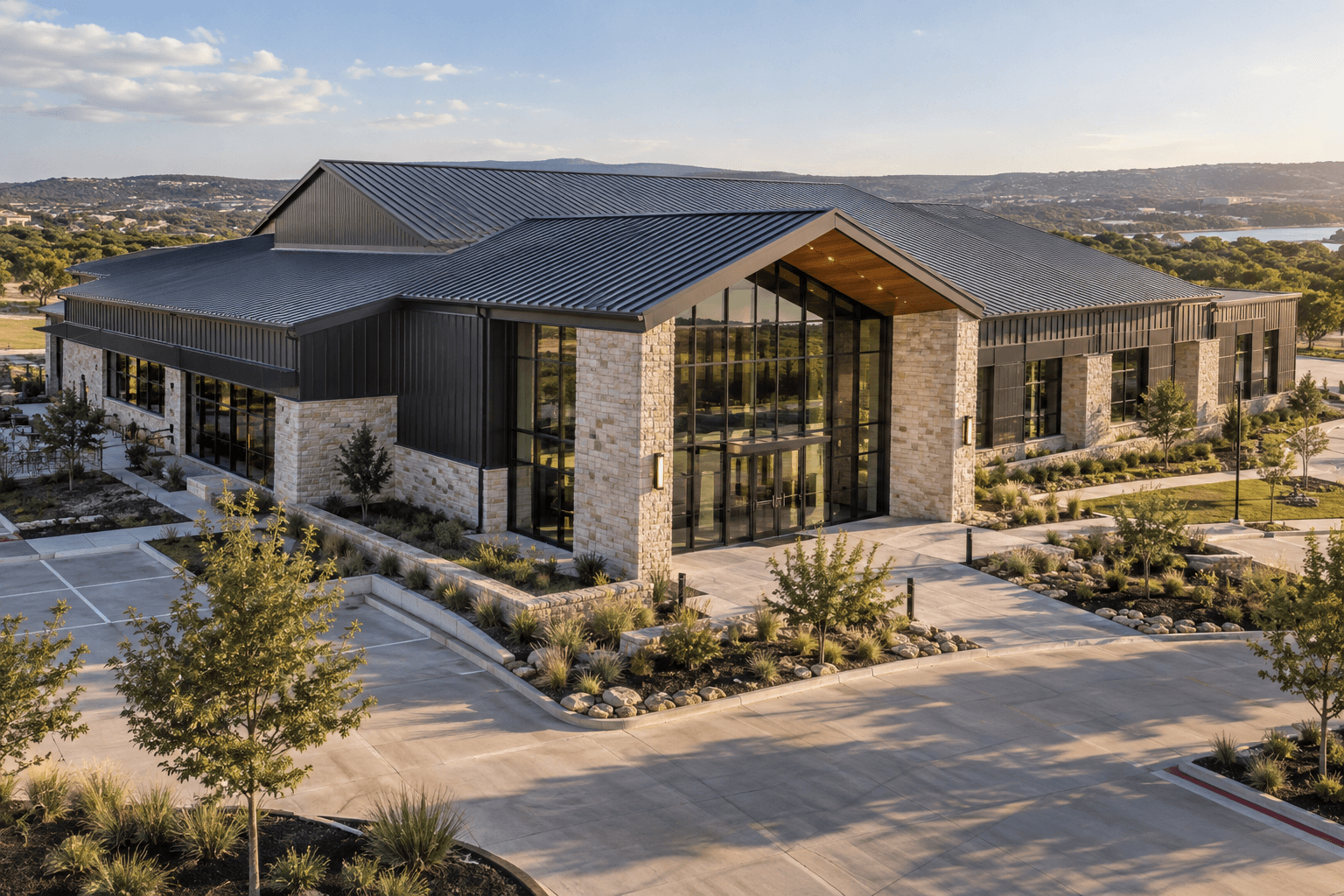 Commercial building with a standing seam metal roof